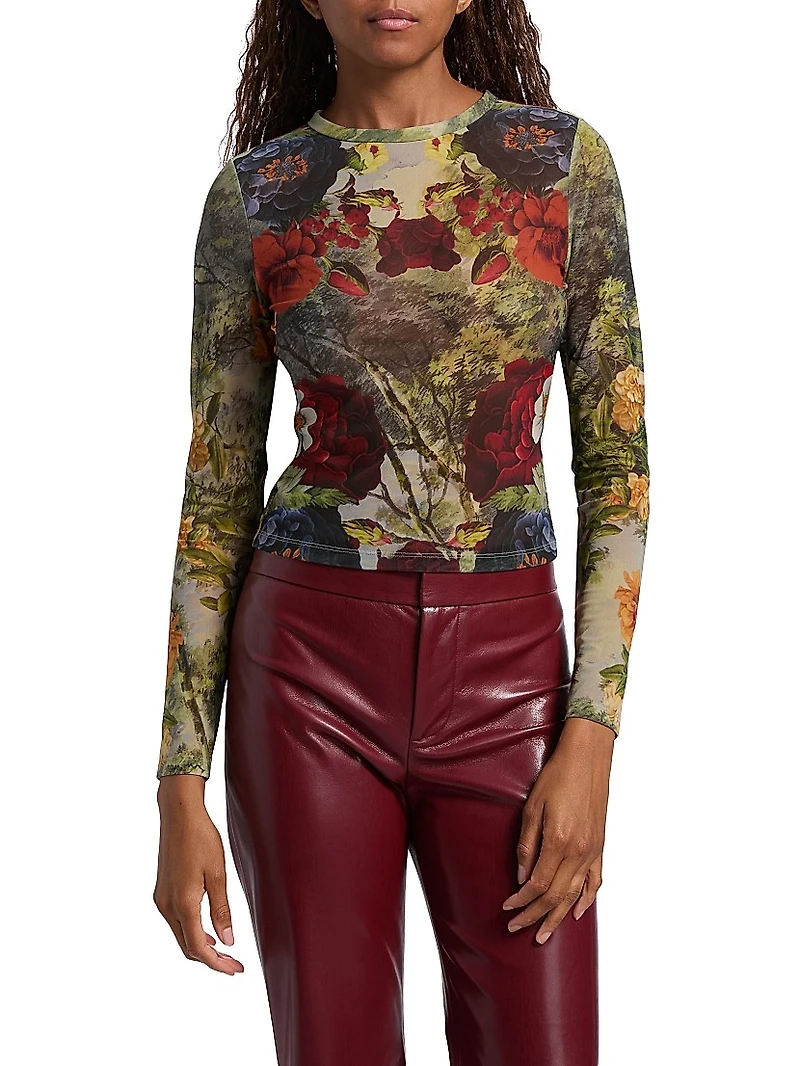 Delaina Floral Mesh Crop Top