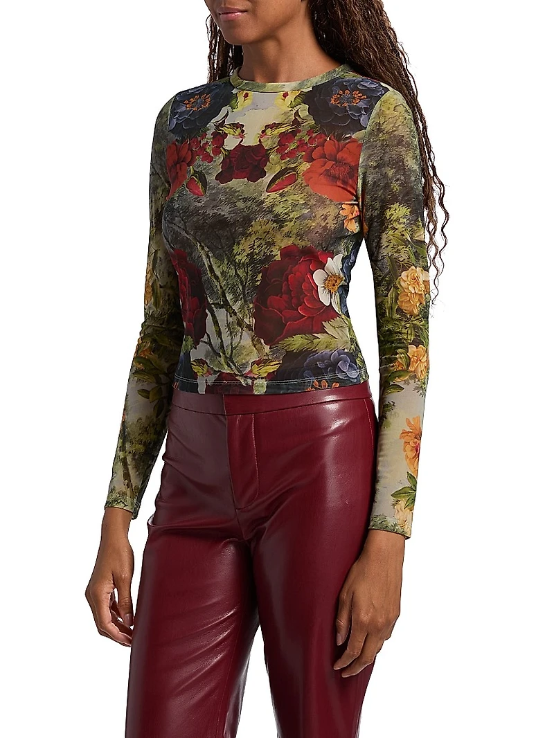 Delaina Floral Mesh Crop Top