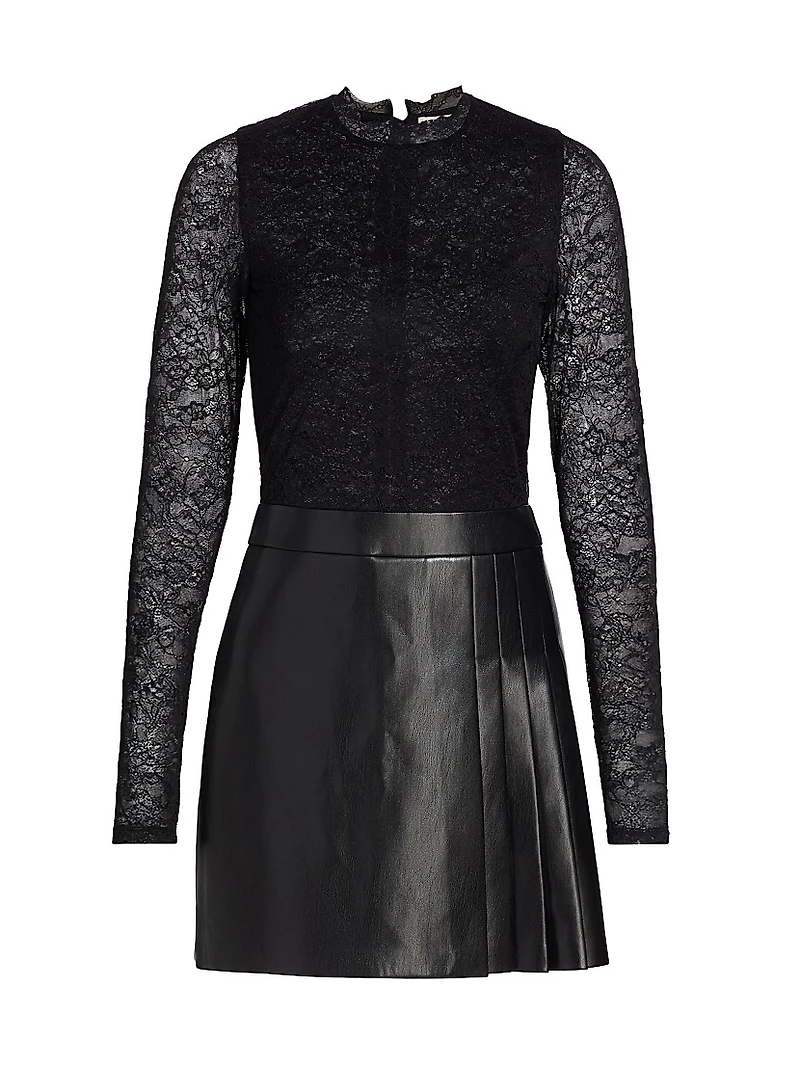 Chara Mixed-Media Pleated Minidress