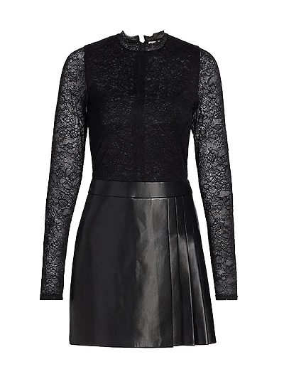 Chara Mixed-Media Pleated Minidress