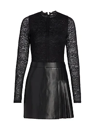 Chara Mixed-Media Pleated Minidress