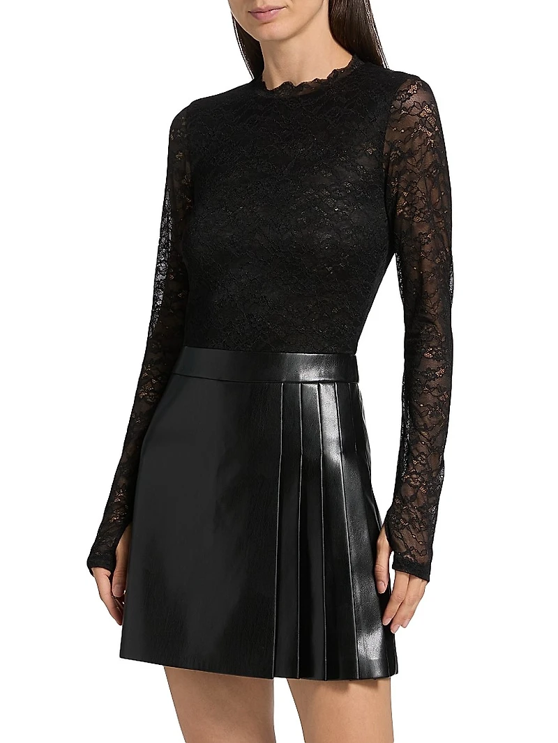 Chara Mixed-Media Pleated Minidress