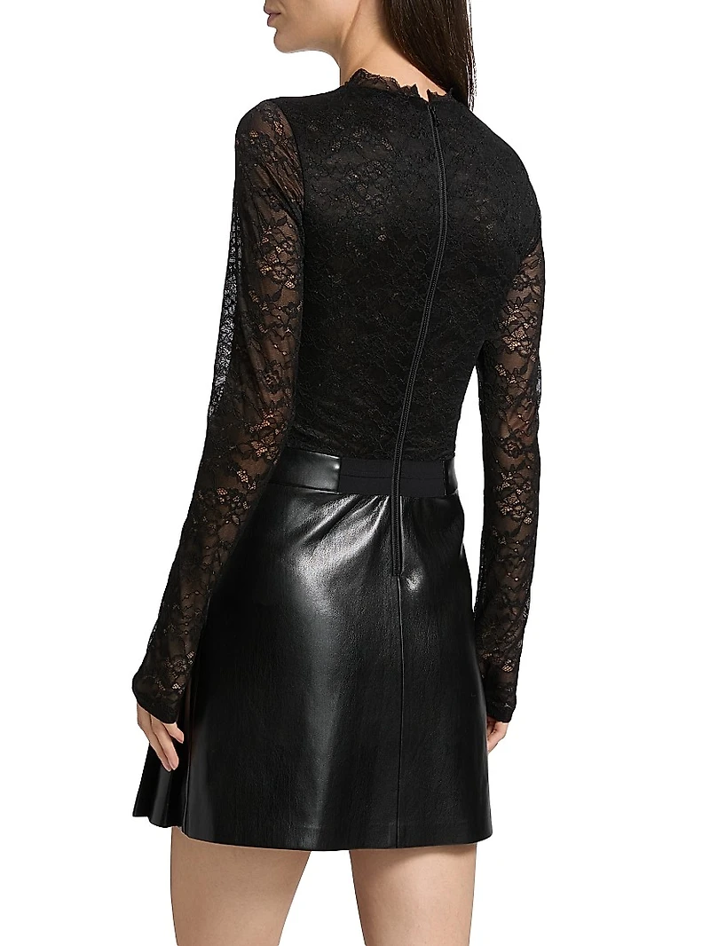 Chara Mixed-Media Pleated Minidress