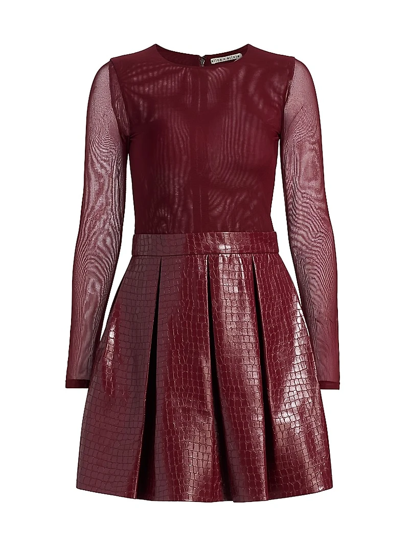 Chara Faux Croc-Embossed Leather Minidress