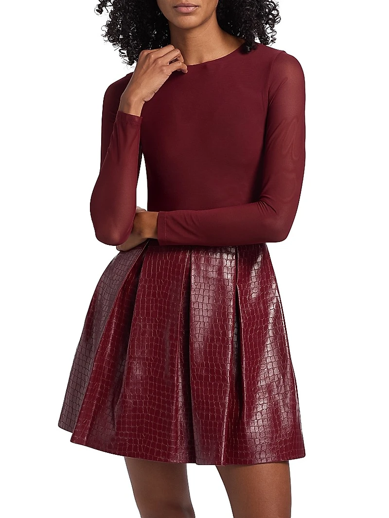 Chara Faux Croc-Embossed Leather Minidress