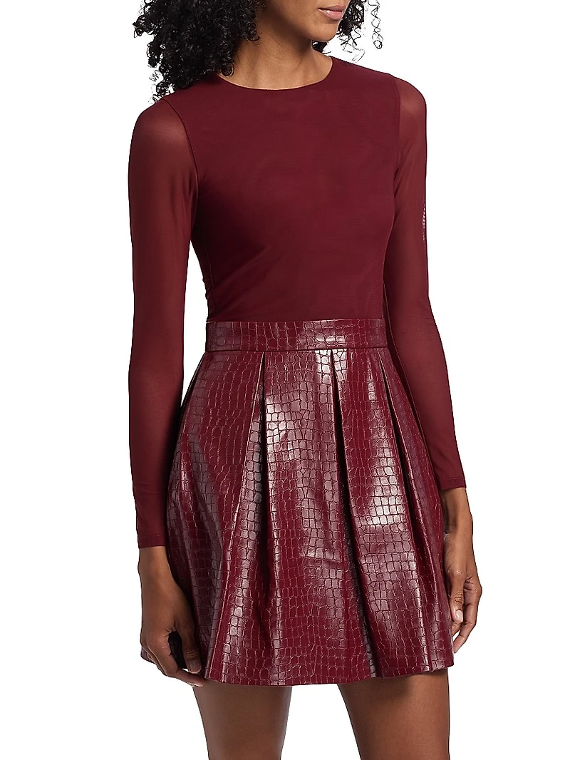 Chara Faux Croc-Embossed Leather Minidress