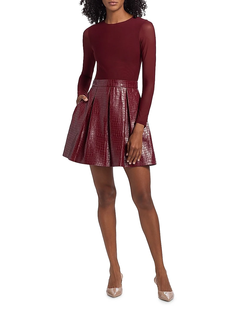 Chara Faux Croc-Embossed Leather Minidress