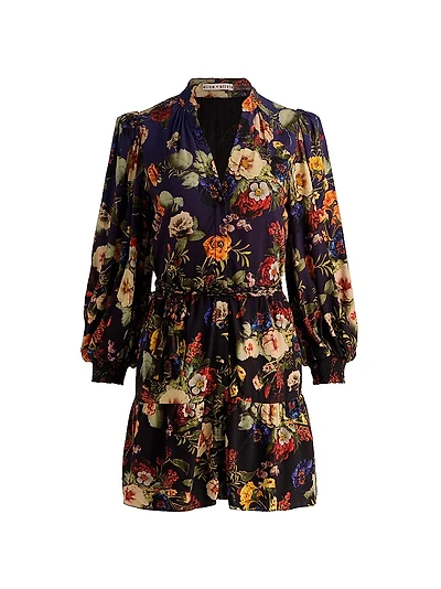 Antonette Floral Balloon-Sleeve Minidress