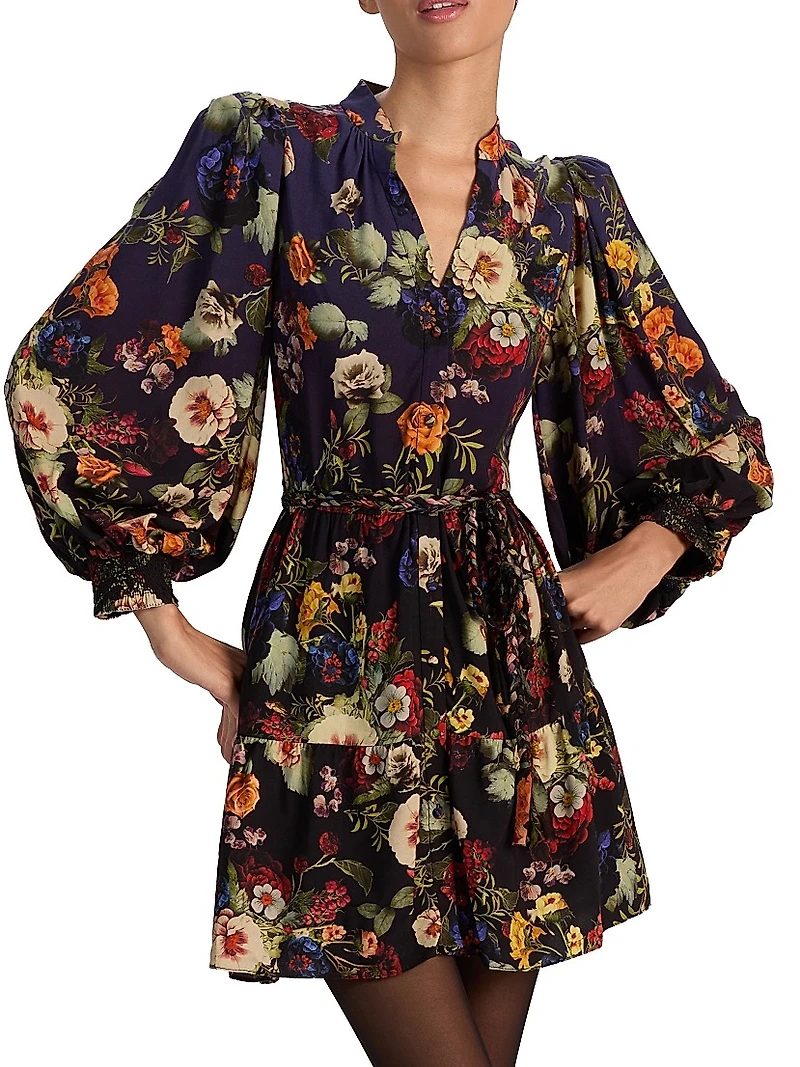 Antonette Floral Balloon-Sleeve Minidress