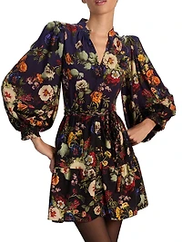 Antonette Floral Balloon-Sleeve Minidress