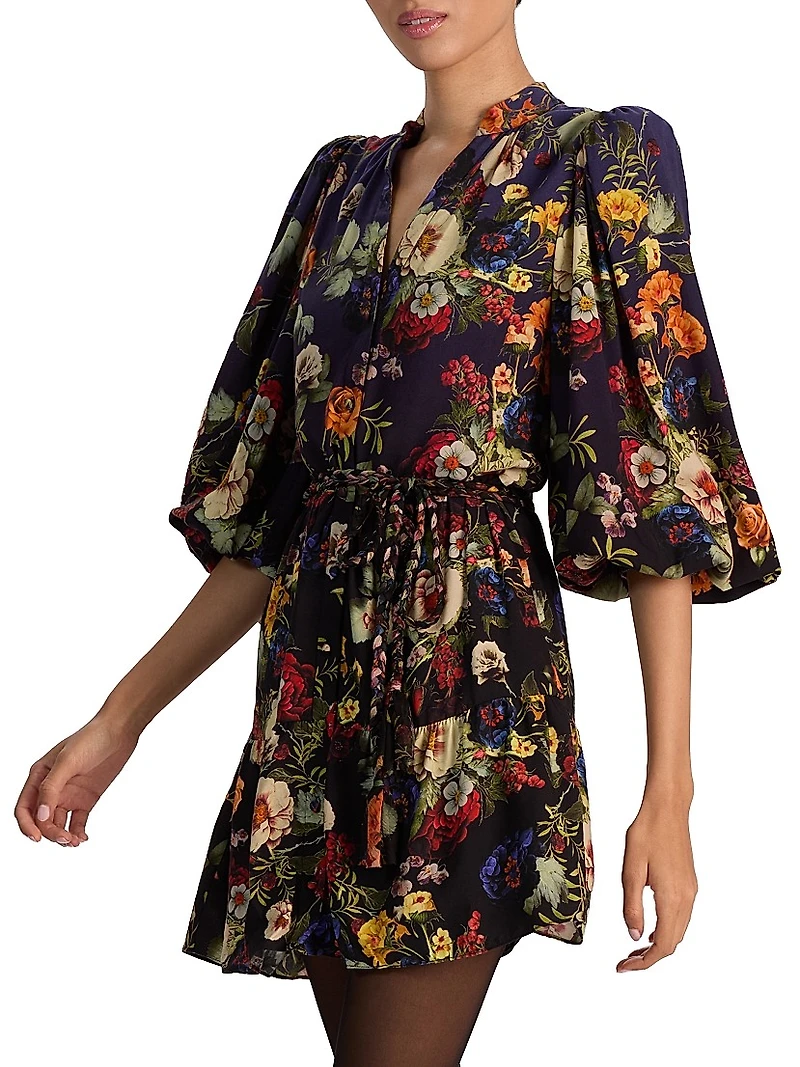 Antonette Floral Balloon-Sleeve Minidress