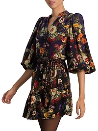 Antonette Floral Balloon-Sleeve Minidress