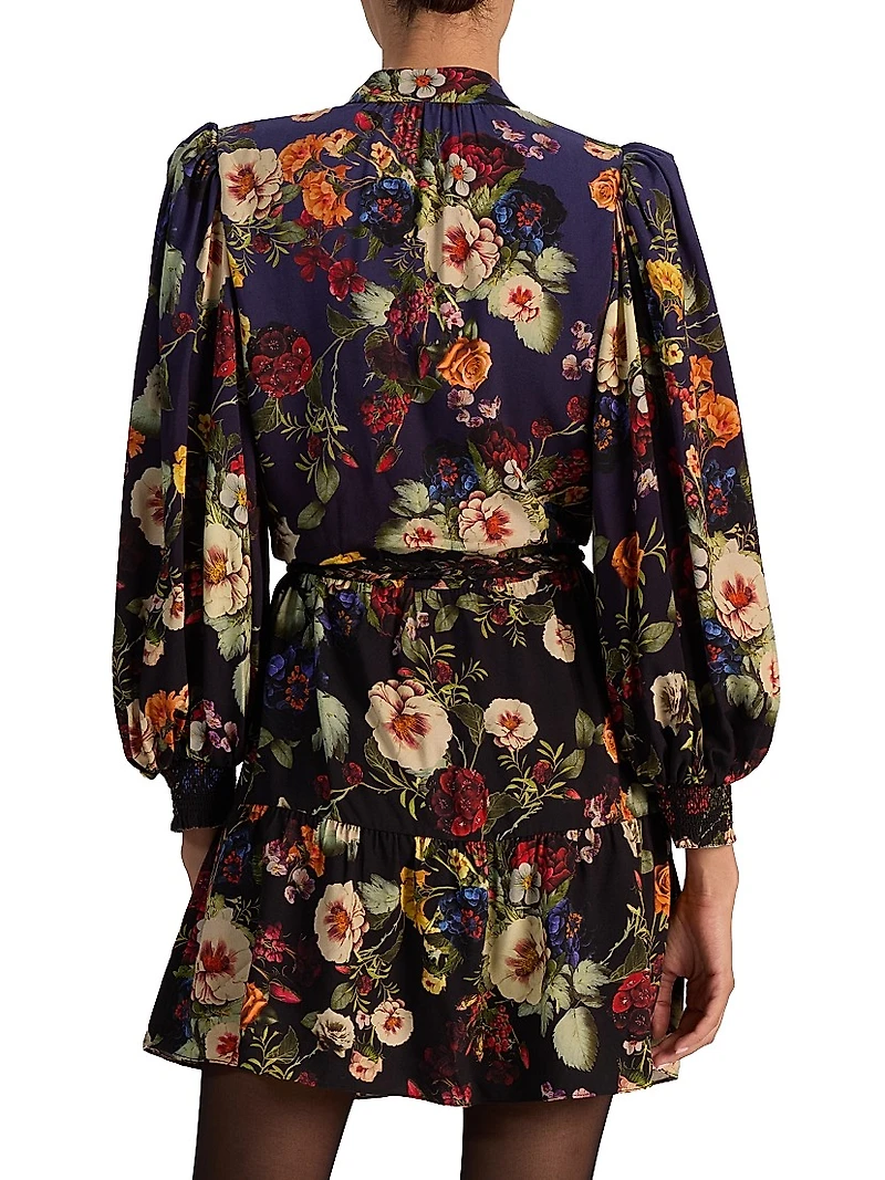 Antonette Floral Balloon-Sleeve Minidress