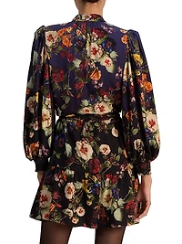 Antonette Floral Balloon-Sleeve Minidress