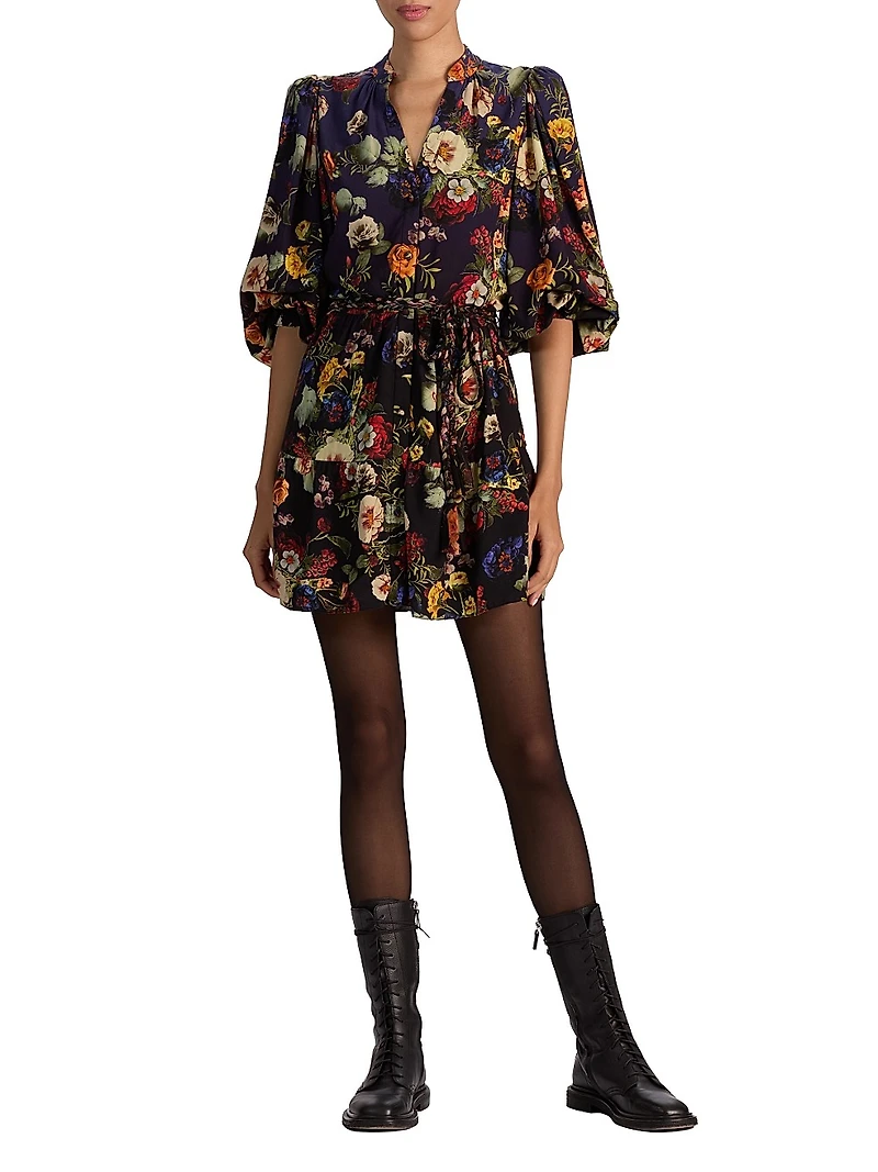 Antonette Floral Balloon-Sleeve Minidress