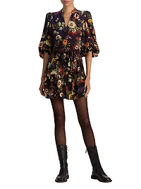 Antonette Floral Balloon-Sleeve Minidress