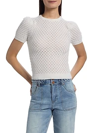 Appliqué-Collar Stretch-Wool Short-Sleeve Sweater