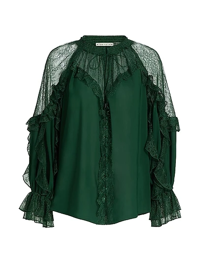 Aleena Ruffled Lace-Trim Blouse