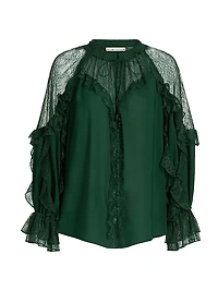 Aleena Ruffled Lace-Trim Blouse