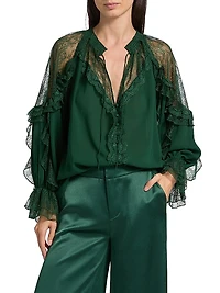 Aleena Ruffled Lace-Trim Blouse