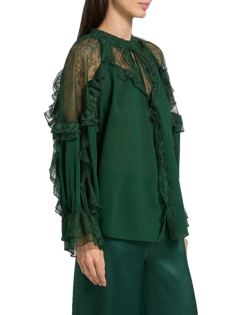 Aleena Ruffled Lace-Trim Blouse