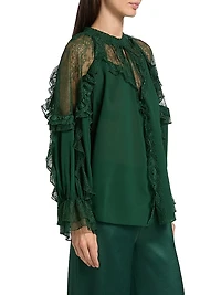 Aleena Ruffled Lace-Trim Blouse