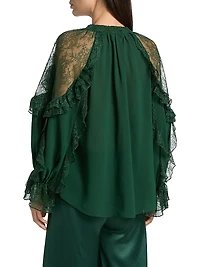 Aleena Ruffled Lace-Trim Blouse