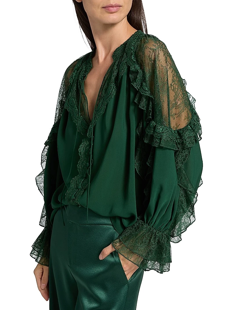 Aleena Ruffled Lace-Trim Blouse