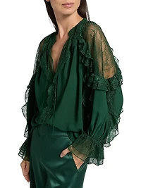 Aleena Ruffled Lace-Trim Blouse