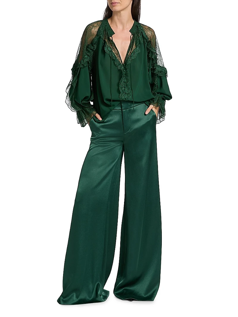 Aleena Ruffled Lace-Trim Blouse