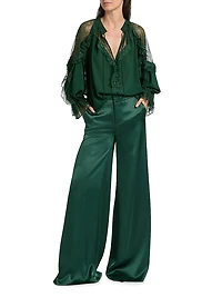 Aleena Ruffled Lace-Trim Blouse