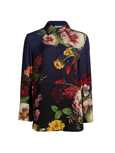 Finely Floral Satin Button-Front Shirt