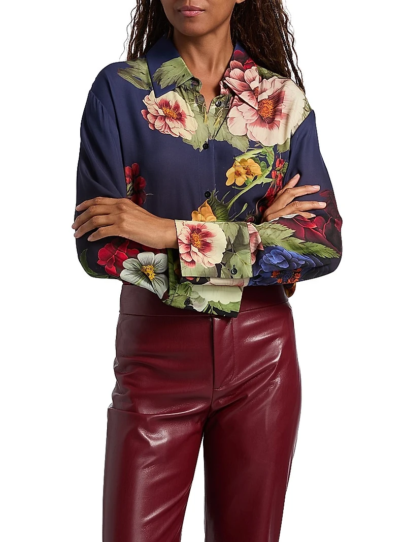 Finely Floral Satin Button-Front Shirt