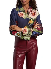 Finely Floral Satin Button-Front Shirt