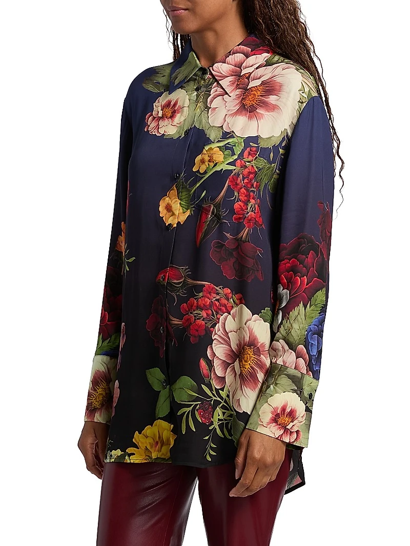 Finely Floral Satin Button-Front Shirt