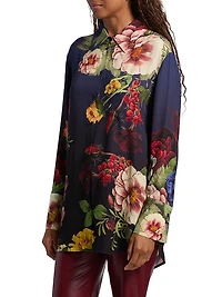 Finely Floral Satin Button-Front Shirt