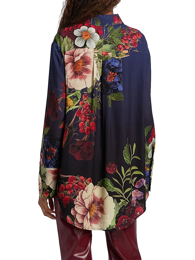 Finely Floral Satin Button-Front Shirt