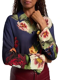 Finely Floral Satin Button-Front Shirt