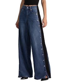 Amazing Low-Rise Studded Knit Panel Jeans