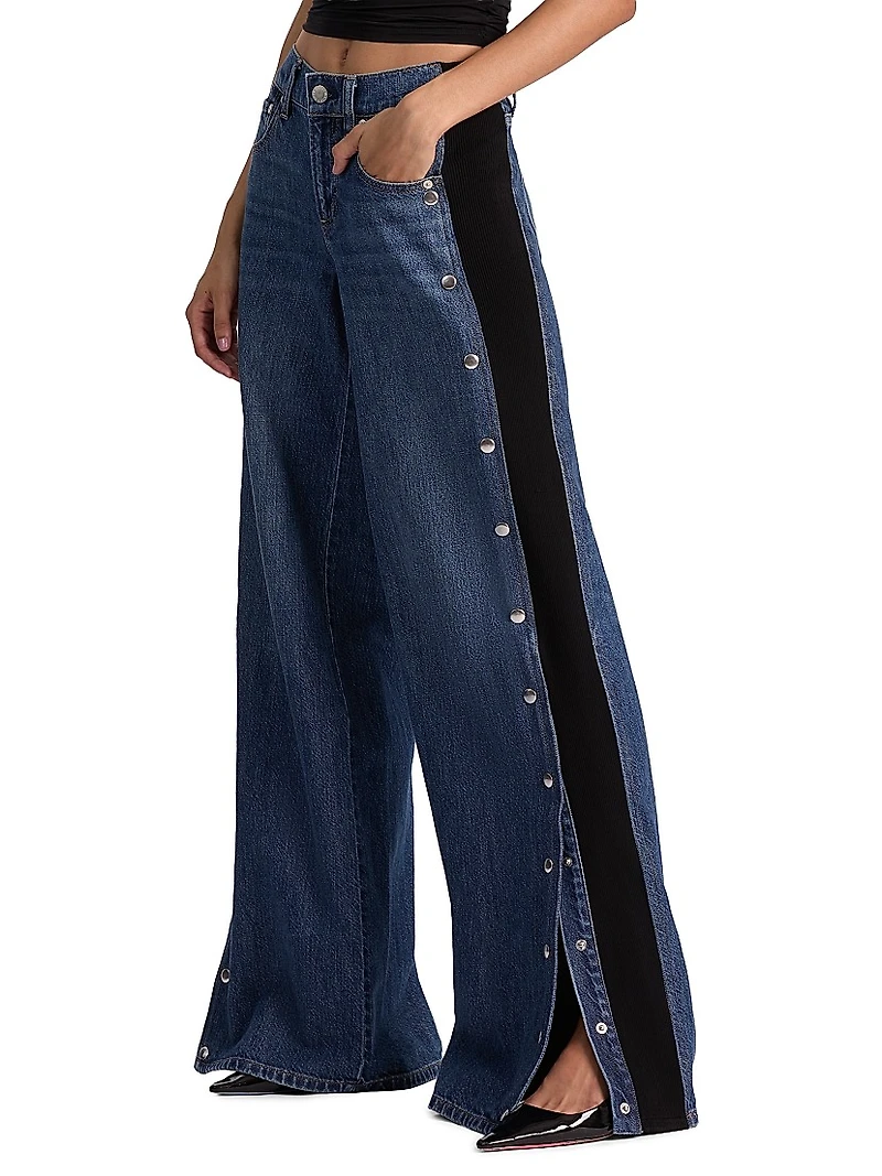 Amazing Low-Rise Studded Knit Panel Jeans