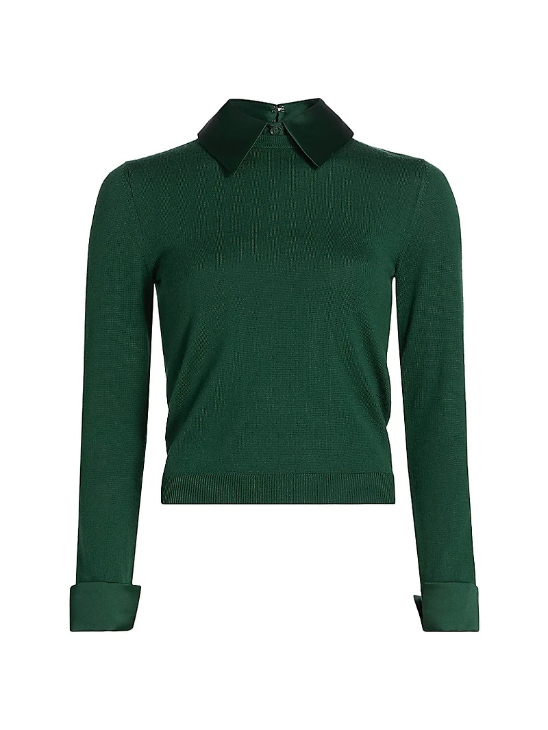 Porla Stretch Wool Contrast-Collared Sweater