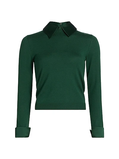 Porla Stretch Wool Contrast-Collared Sweater