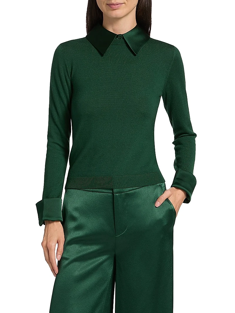 Porla Stretch Wool Contrast-Collared Sweater