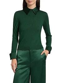 Porla Stretch Wool Contrast-Collared Sweater