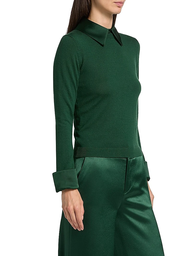 Porla Stretch Wool Contrast-Collared Sweater