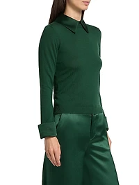 Porla Stretch Wool Contrast-Collared Sweater