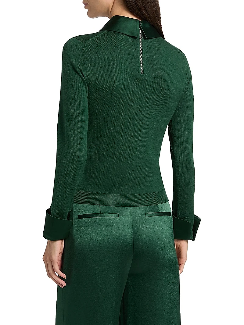 Porla Stretch Wool Contrast-Collared Sweater