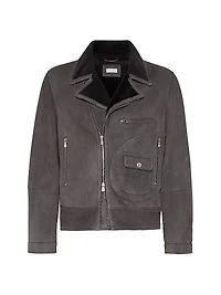 Tone on Suede Shearling Biker Jacket
