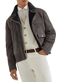 Tone on Suede Shearling Biker Jacket