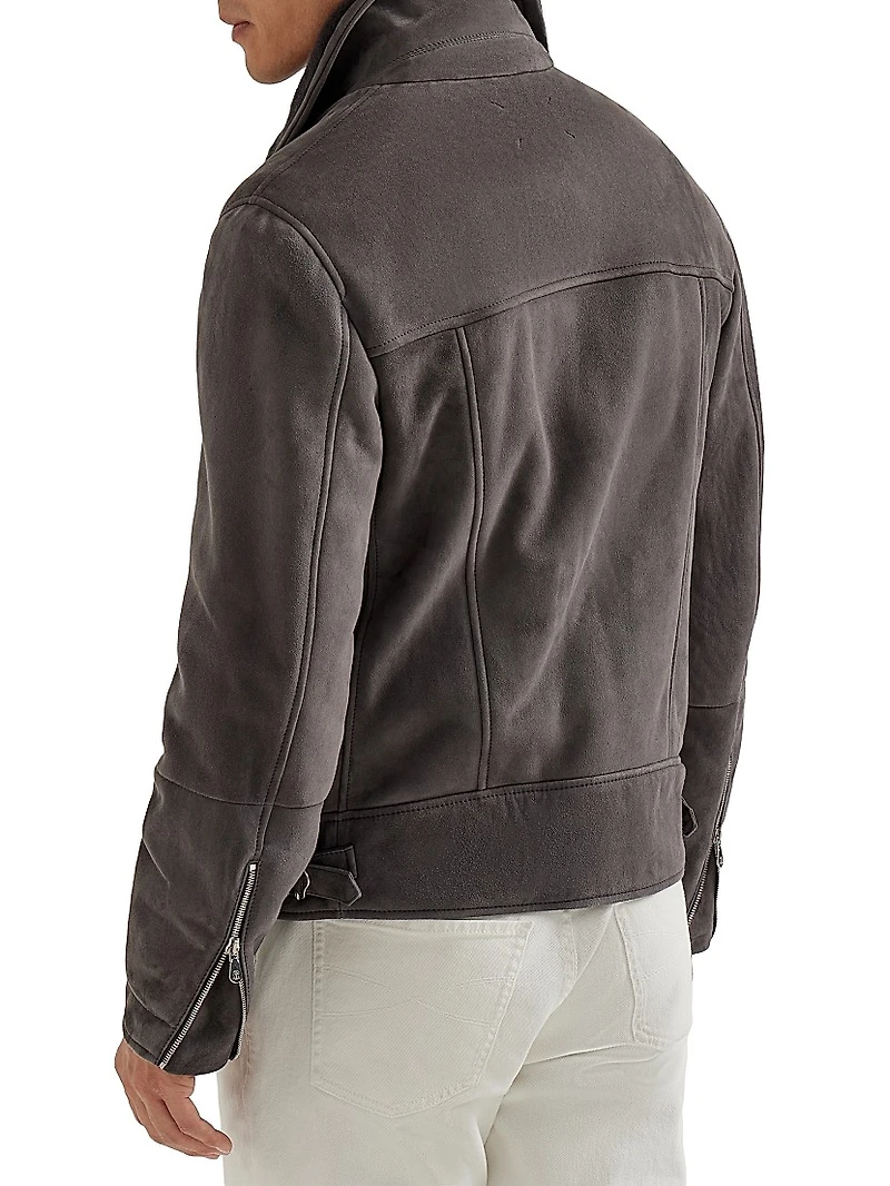 Tone on Suede Shearling Biker Jacket